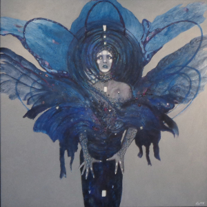 *Blaue Mauritius*, 150x150cm, Hartfaser, Mixed Media