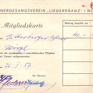 Mitgliedskarte Männergesangsverein Liederkranz Wörgl