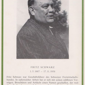 Autor Fritz Schwarz veröffentlichte 1951 seine Zeitzeugenschilderung „Das Experiment von Wörgl“, mehrmals nachgedruckt – hier die Ausgabe von 1983 – Vorder- und Rückseite