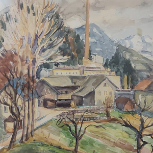 Aquarell von Prof. Fritz Rigler, *Perlmooser aufgelassen*, 1986 Zementwerk Bruggermühl bis 1931