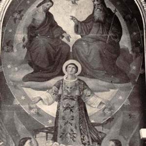 Hochaltarbild von Wörndle, Dreifaltigkeit mit dem hl. LaurentiusPfarrkirche zum hl. Laurentius, Wörgl