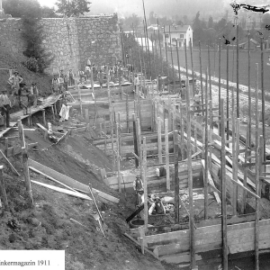 Beim Bau des neuen Bauklinkersilos ca. 1910 in Bruggermühl, kamen vorwiegend italienische Arbeiter zum Einsatz