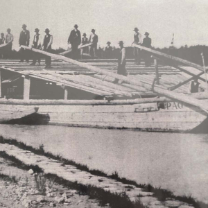 Perlmooser Zementplätte am Inn um 1875. Der Transportweg führte bis zum schwarzen Meer und wurde bis 1900 durchgeführt