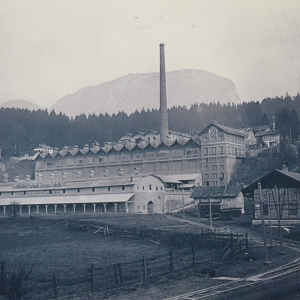 Saullichwerk Kirchbichl, Schachtofenanlage, rechts die Badeanstalt 1909