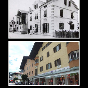 Ca. 1920 Bahnhofstraße, Calliari-Haus, Garten der Apotheke Zum Speckbacher, Perathoner-Villa, Plunger-Haus