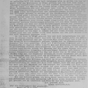 Brief von Erwin Gottlieb an die Gemeinde Wörgl